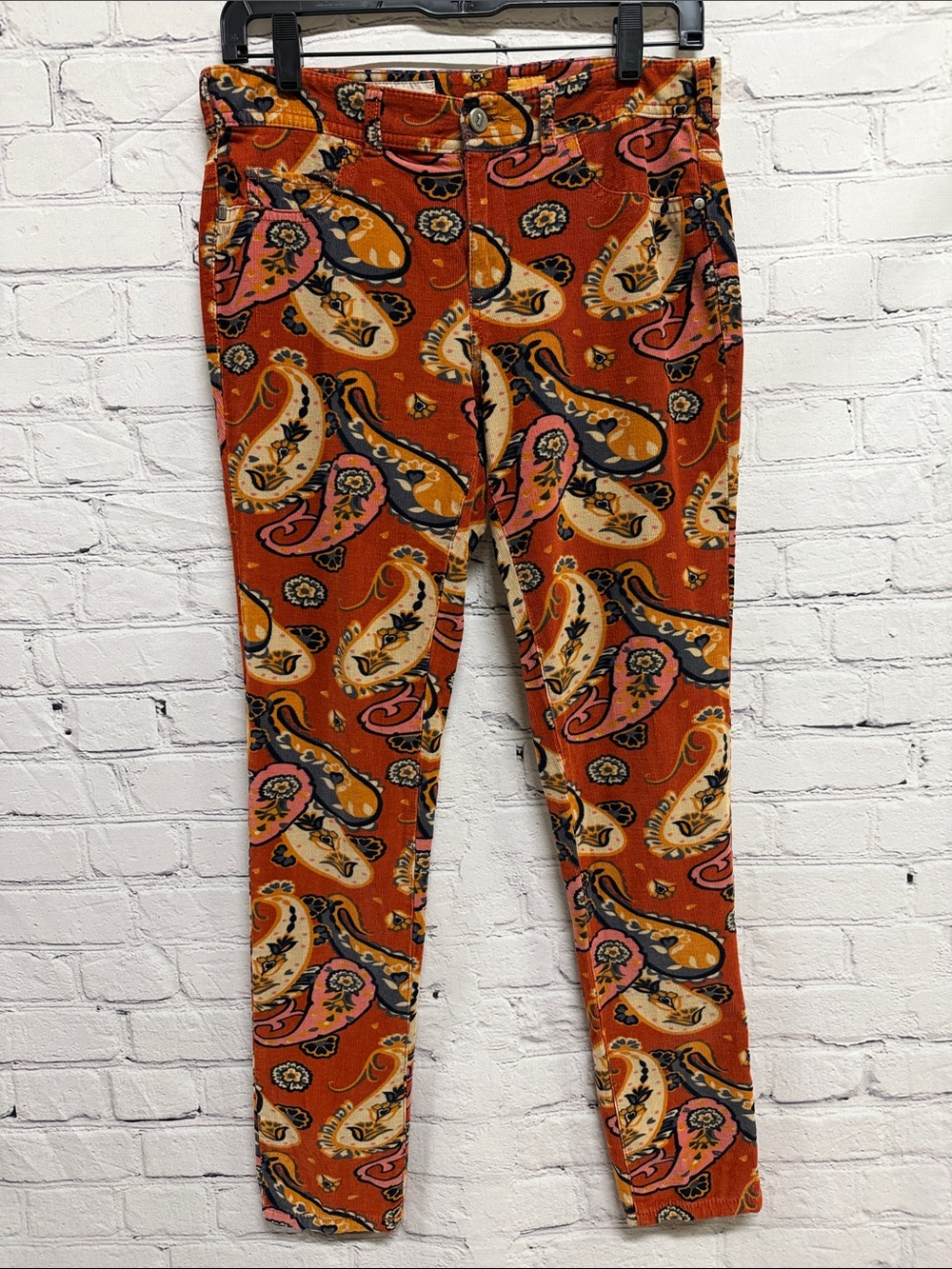 Anthro Pilcro Boho Paisley Skinny Corduroy Legging